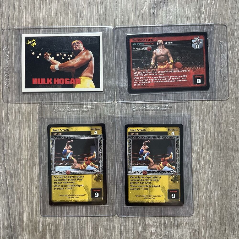 VINTAGE Hulk Hogan WWF Bio + 3 WWE Raw Deal Survivor Series Cards Lot of 4